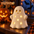 mirevno™ Little Glow Ghost LED Light — Cute Ceramic Halloween Tabletop Lantern, Battery Operated, Warm White Indoor Decor