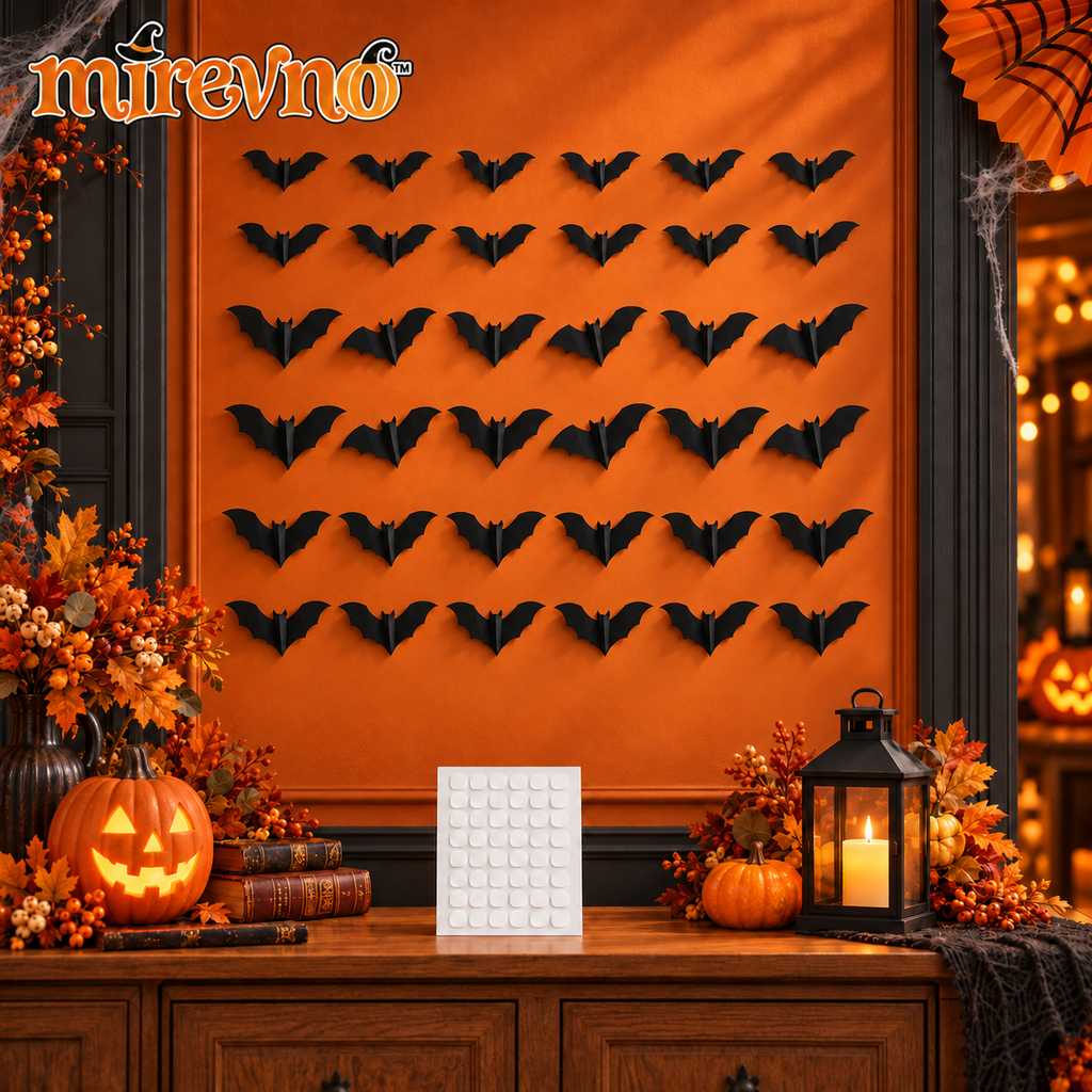 mirevno™ Little Night Flyers 3D Bat Wall Decorations, 36-Piece Set — Foldable Halloween Bats for Indoor Walls, Doors & Party Displays