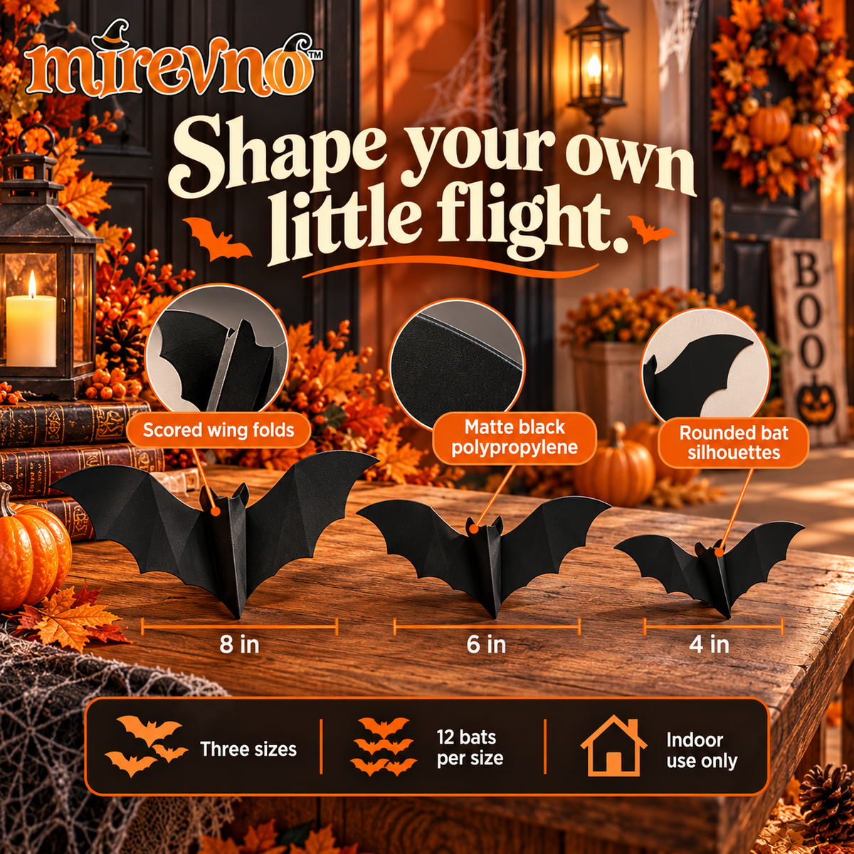 mirevno™ Little Night Flyers 3D Bat Wall Decorations, 36-Piece Set — Foldable Halloween Bats for Indoor Walls, Doors & Party Displays