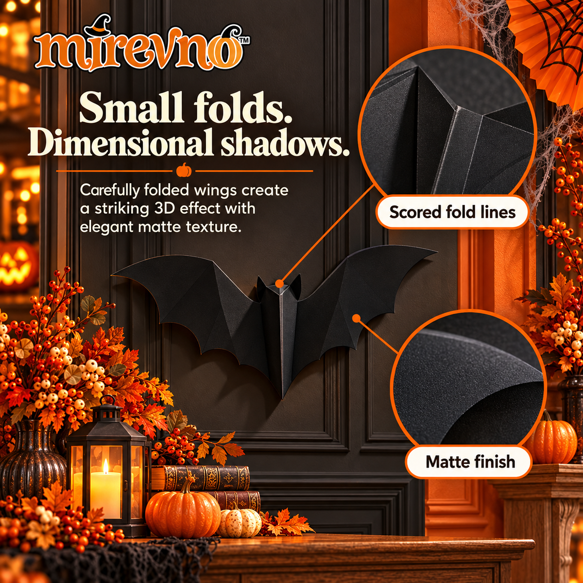 mirevno™ Little Night Flyers 3D Bat Wall Decorations, 36-Piece Set — Foldable Halloween Bats for Indoor Walls, Doors & Party Displays