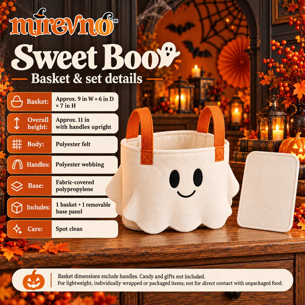mirevno™ Pumpkin Parade Halloween Table Runner — Cute Ghost, Black Cat & Pumpkin Dining Table Decor, 13 in × 72 in or 13 in × 90 in