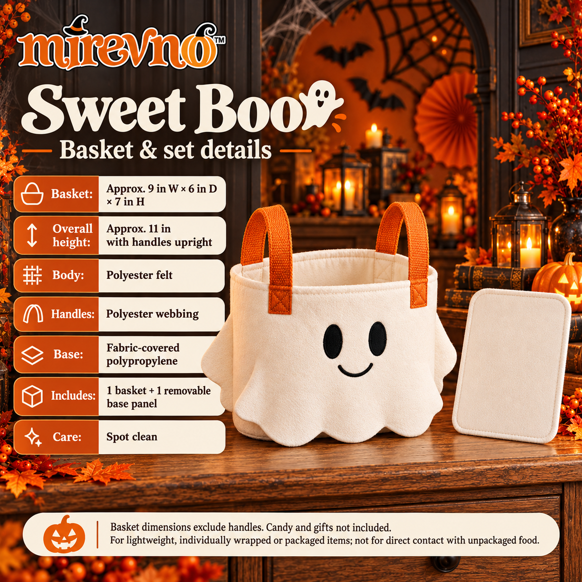 mirevno™ Pumpkin Parade Halloween Table Runner — Cute Ghost, Black Cat & Pumpkin Dining Table Decor, 13 in × 72 in or 13 in × 90 in