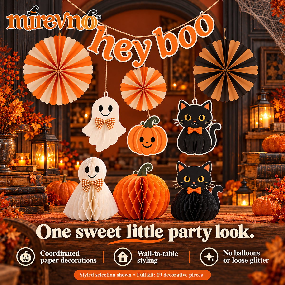 mirevno™ Sweet Boo Halloween Candy Basket — Soft Felt Ghost Treat Holder with Handles for Wrapped Candy, Boo Baskets & Party Displays