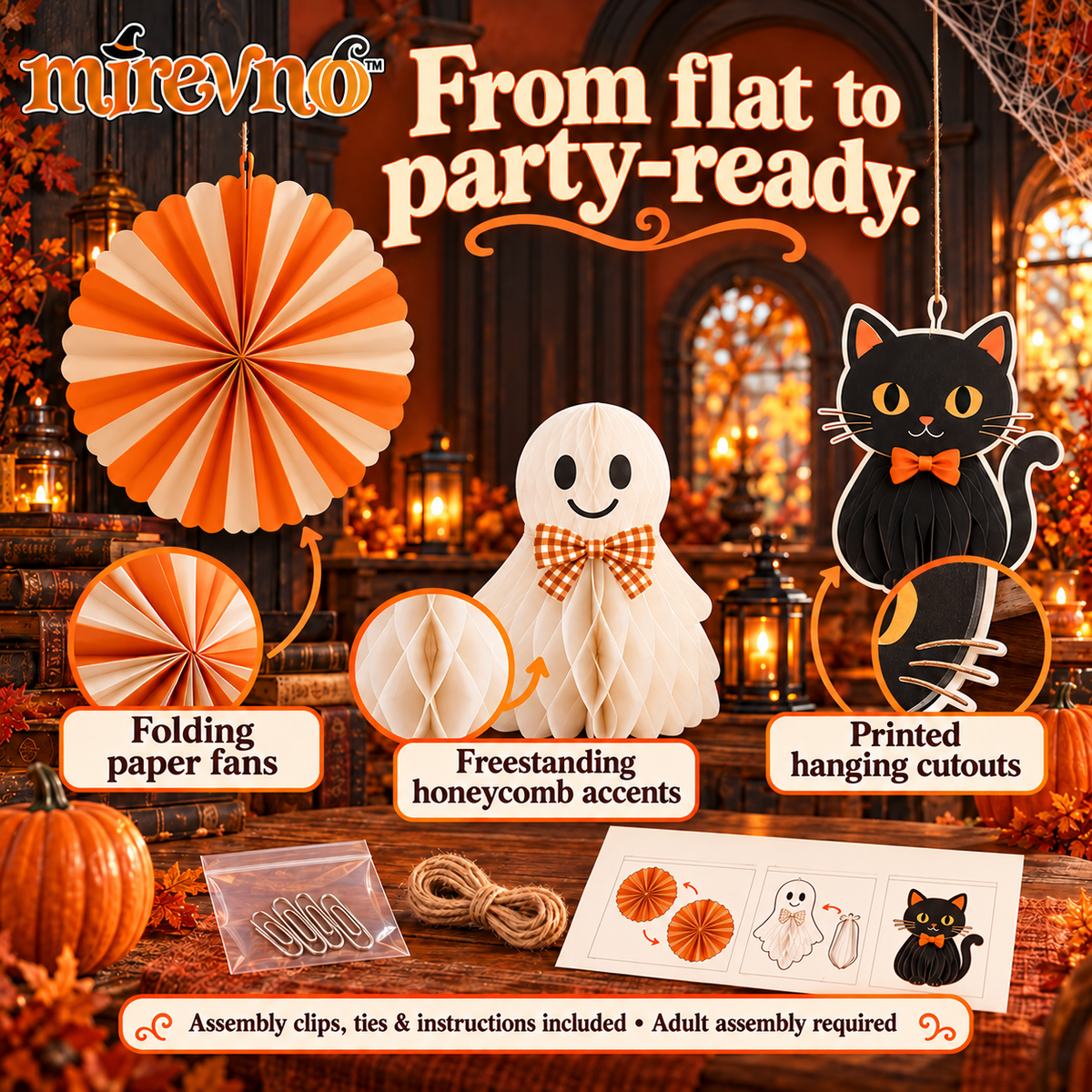 mirevno™ Little Boo Party Decorations Kit, 19-Piece Set — Cute Halloween Banner, Paper Fans & Honeycomb Centerpieces for Indoor Celebrations