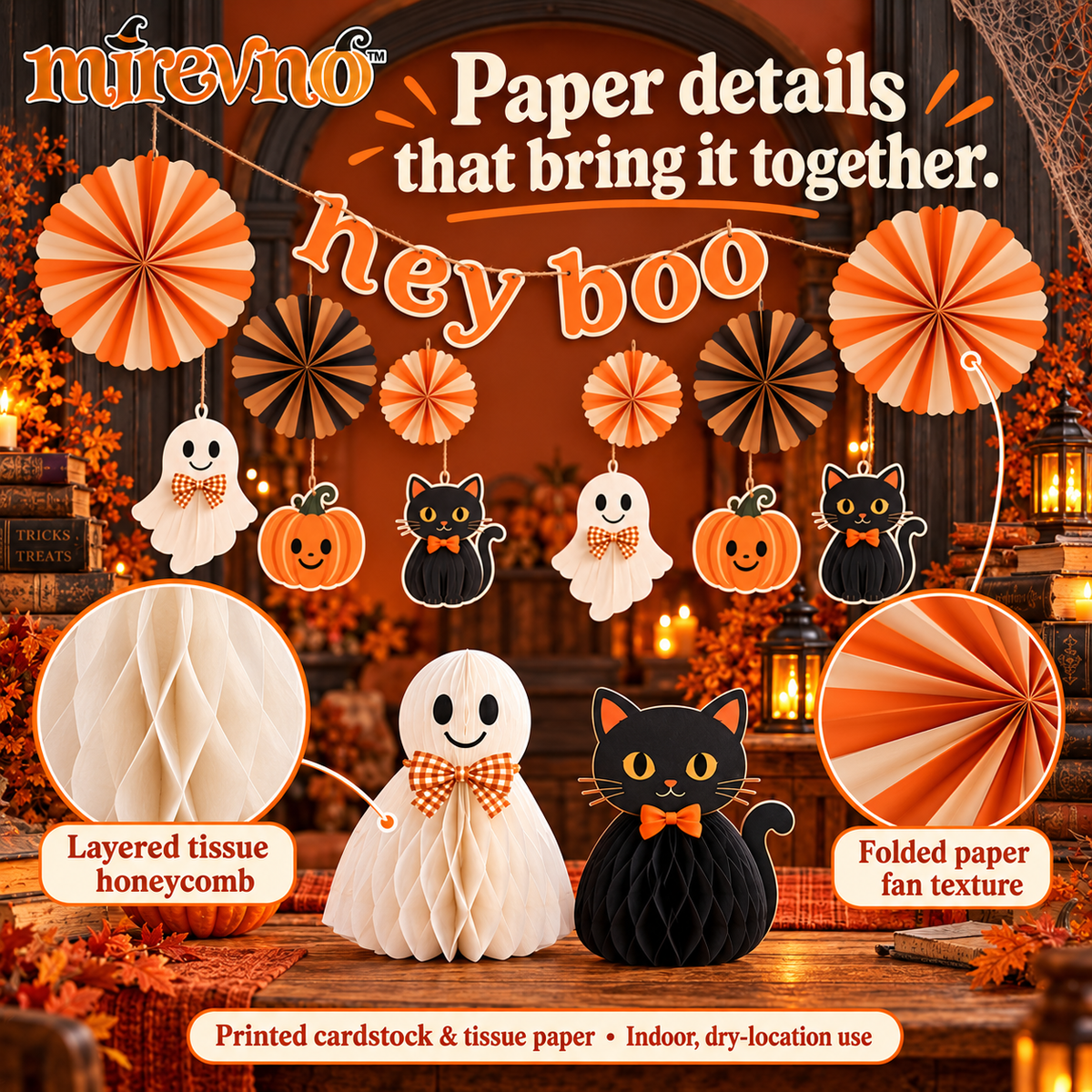 mirevno™ Little Boo Party Decorations Kit, 19-Piece Set — Cute Halloween Banner, Paper Fans & Honeycomb Centerpieces for Indoor Celebrations